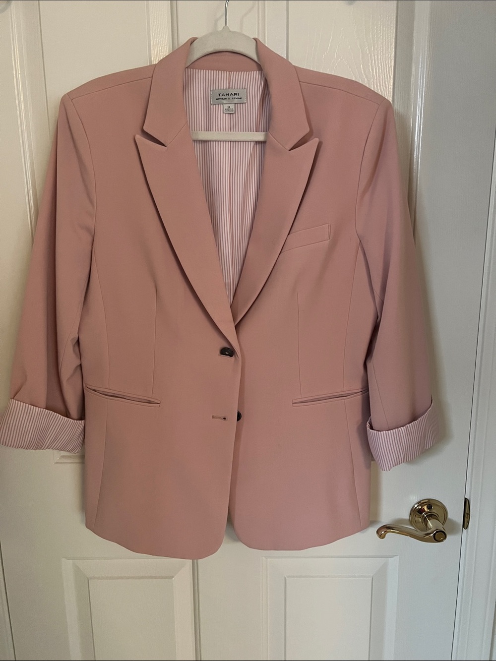 Tahari ASL Blush Pink Notch-Lapel Single-Button Blazer